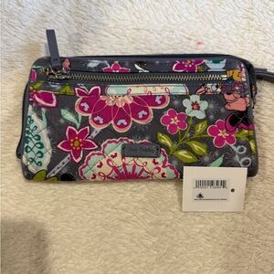 Vera Bradley Disney Gray Floral Wristlet with Pink & Green Accents